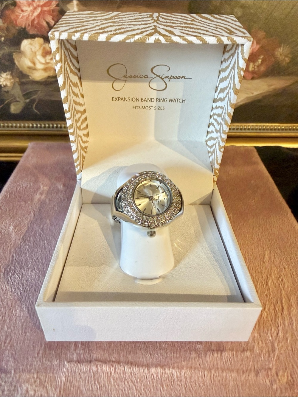 Jessica Simpson Silver Crystal Expansion Ring Watch - SOLD OUT VERSION